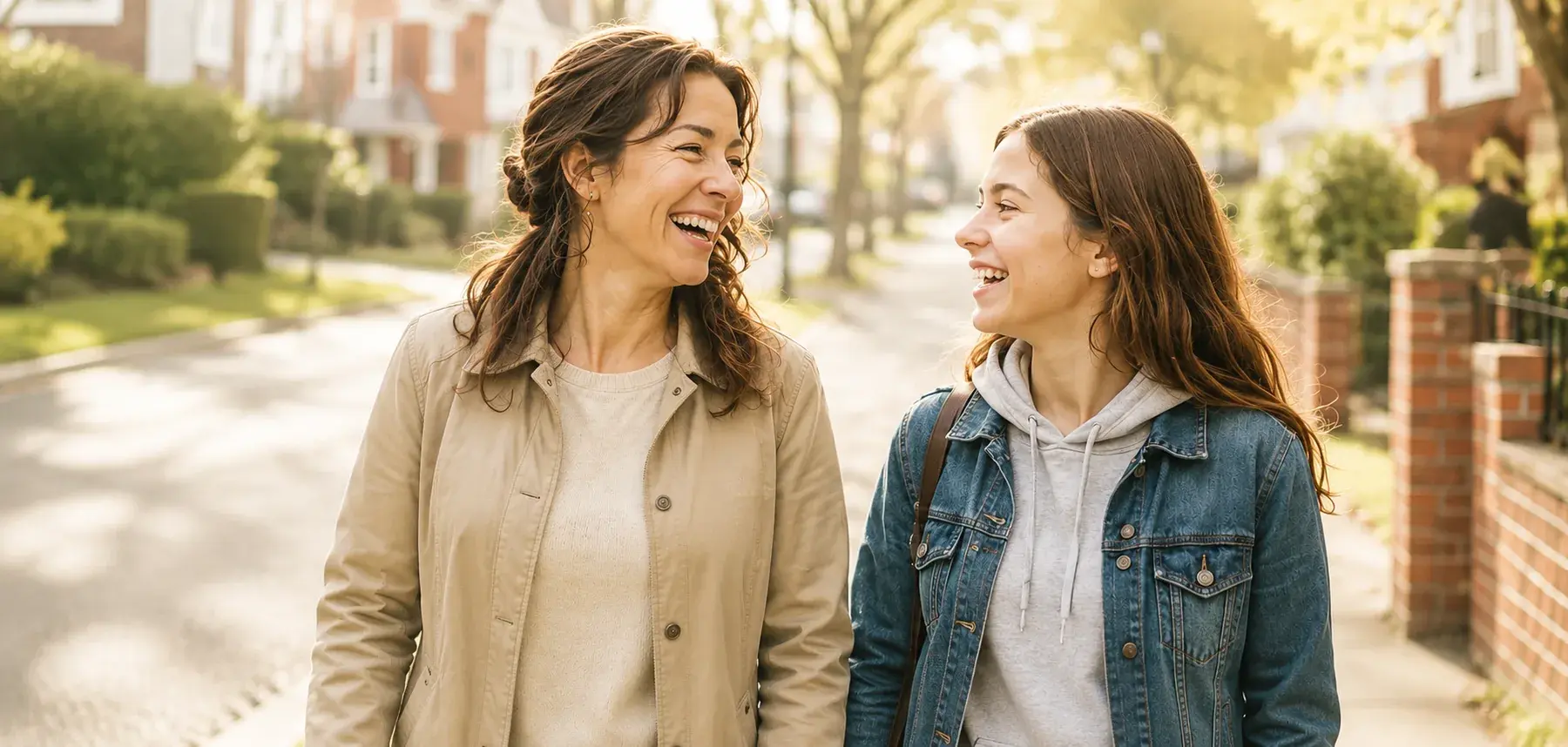 Two women walking and talking together outdoors